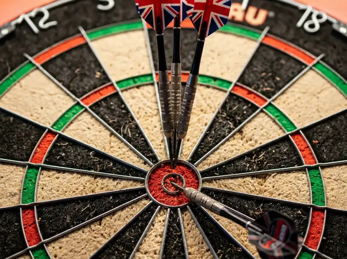 Финална стрела в bullseye за завършване на 170 чекаут