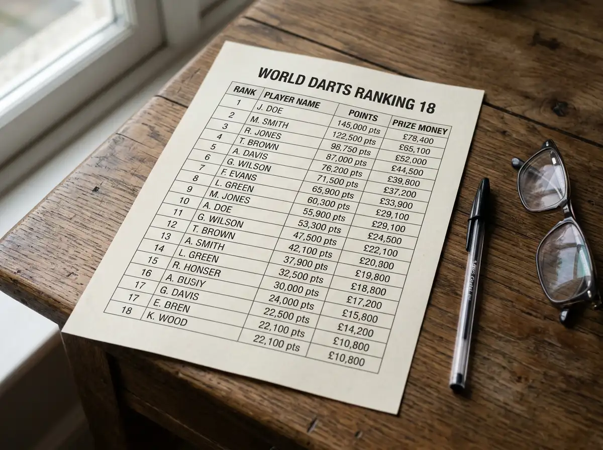 Класация Order of Merit на дартс играчи на табло