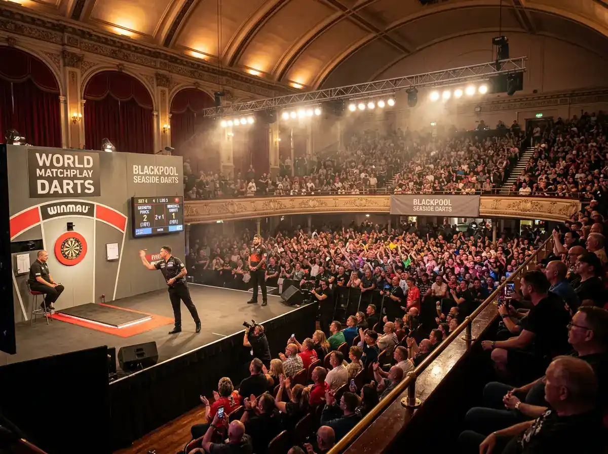 Сцена на World Matchplay в зала с зрители